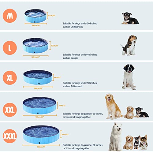 Yaheetech Foldable Dog Pool 63 X 12 Inches Collapsible Hard Plastic Pet Swimming Pool Portable Dog Bath Tub Puppy Cat Shower Pet Wading Pool For Outdoor/Indoor W/Pet Brush&Repair Patches, Blue #TOP4