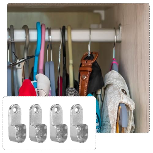 4 Stück Kleiderstangenhalter mit 12 Schrauben, Kleiderstangen Halterung Schrank, Kleiderstangenhalterungen aus Metall für Ovale Stangen, für Kleiderstangenschränke