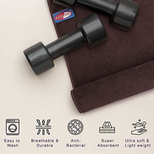 Image of Sassoon Unisex Microfiber Gym Towel in 450 GSM (Set of 2, Cocoa) 40cmX60cm- Fast Drying & Light Weight Ultra Absorbent Sports Towel