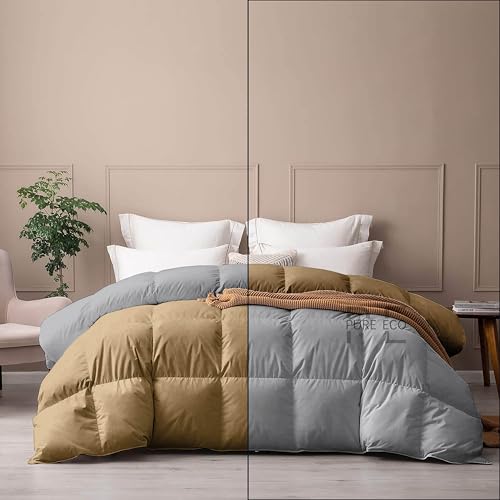 Image of PURE ECO Reversible 300 GSM Comforter Double Bed Size - Luxury & Soft Microfiber 300 GSM Comforter for Winter - Duvet /Blanket Double Bed (90 inchX100 inch) - Beige /Silver Grey Color