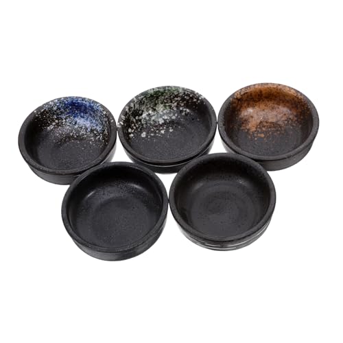 FELTECHELECTR 5個点 小型 和風陶磁器ソース皿 厚縁の 式 醤油皿 レトロ柄の 食卓アクセント