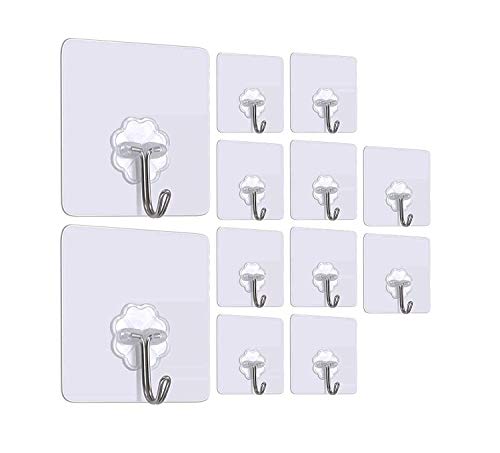 Image of OMLER Heavy-Duty Self Adhesive Wall Hanger Waterproof Stick Wall Hooks Hangers Max Load 10 kg (10 Pieces, Transparent, Plastic)