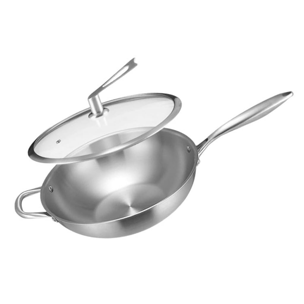 Wok ze stali nierdzewnej, niepowlekany, ze stali nierdzewnej, kuchenka indukcyjna, kuchenka gazowa (B jasnoszary)