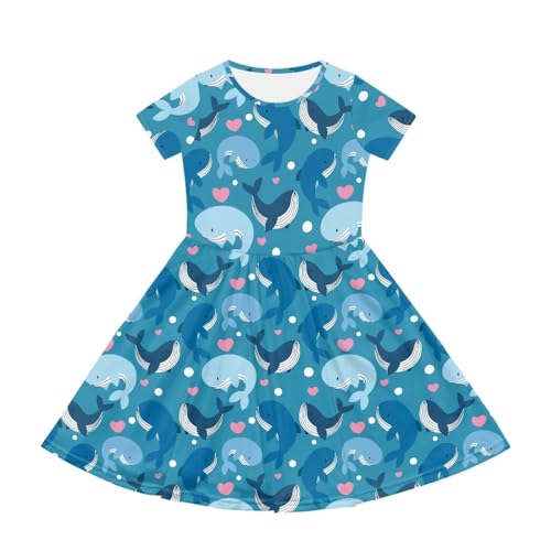 Girls Summer DressCrew Neck Sundress Casual Short Sleeve Midi Dress with Pockets for 2-14 Years2