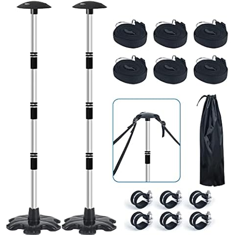 Boat Cover Support Poles Stand 2 Pack with Anti-Slip Rubber Base, Aluminum Support Pole for Boat Cover with Strap, Boat Cover Support System Adjustable Height at Will from 22.6” to 58” - Black Cover