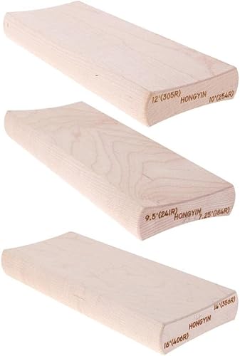 pistro Set of 3 Maple Wooden Radius Sanding Blocks for Guitar and Bass Fret Leveling - Various Radii Available for Accurate Shaping