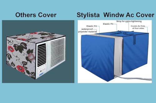 Image of Stylista window ac cover suitable for O-General 1.5 Ton AXGB18CHAA-B, Royal Blue Color Elastic fit Cover for front and rear Of Window Ac