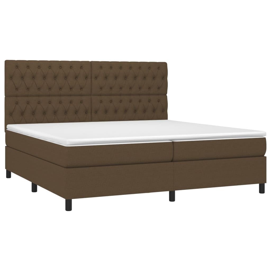 Cama con somier marrón oscuro, 200 x 200 cm, con colchón de muelles ensacados y top, cabecero de altura ajustable, cómoda cama doble para dormitorio, habitación de invitados, accesorios para