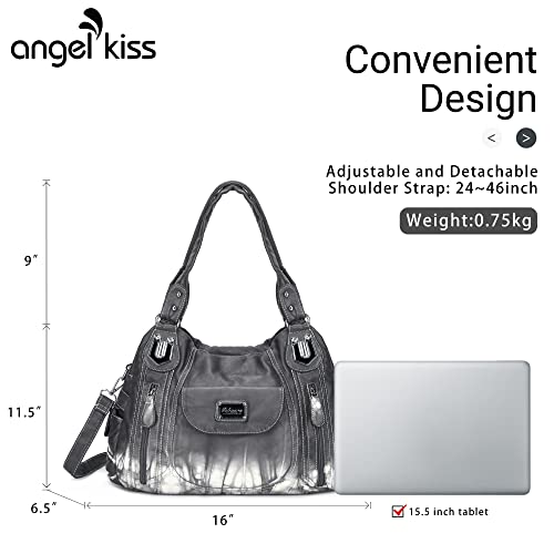 Angel Kiss Women Handbags Shoulder Bags Washed Leather Satchel Tote Bag Mutipocket Hobo Purse #TOP3