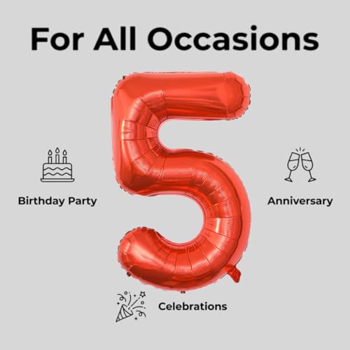 Image of YPSelected 32 Inch Large Foil Helium Number Balloon Birthday Wedding Party 0-9 (Red, 5)