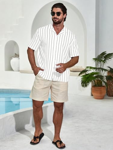 Image of TAGDO Men's Front Button Short Sleeve Striped Top, Casual (2026)