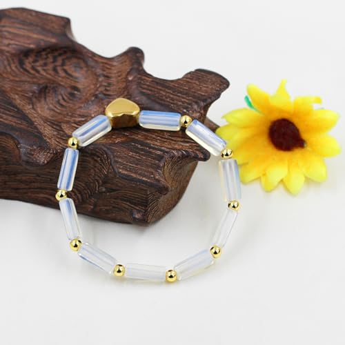 Image of Cuboid Love Elastic Bracelet, Crystal Energy Stone Anxiety Relief Yoga Jewelry for Women Male (Heart-shaped Charm Can Be Customized Name)
