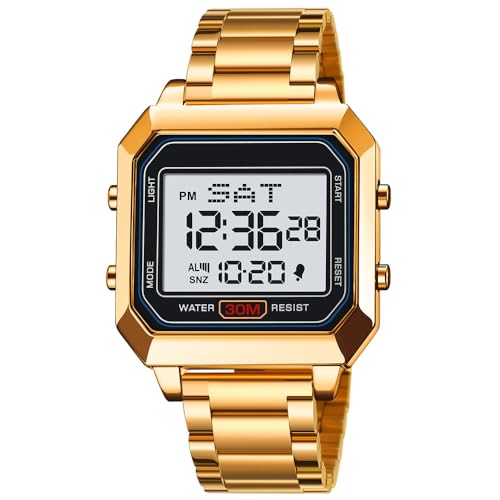 Montre carrée en acier inoxydable numérique au design masculin