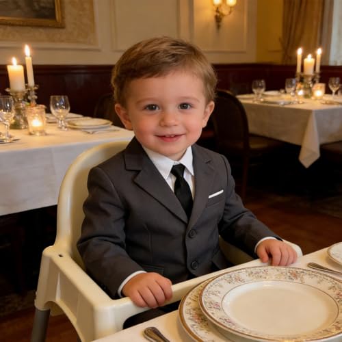 Image of Baby Boy Formal Suit for Toddler Infant Tuxedo Dress Suits | Little Gentleman, Wedding Ring Bearer Outfit, Vest Pants Long-Sleeve Shirt Tie, Birthday Party Christmas Prom, Classic