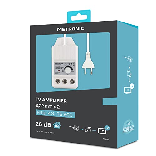 Metronic - 332177, Indoor-TV-Antennenverstärker für DTT-Kanäle, 4G/5G-kompatibel, 26 dB, 2 Ausgänge mit 9,52 mm TV-Buchse, weiß – Bild 5