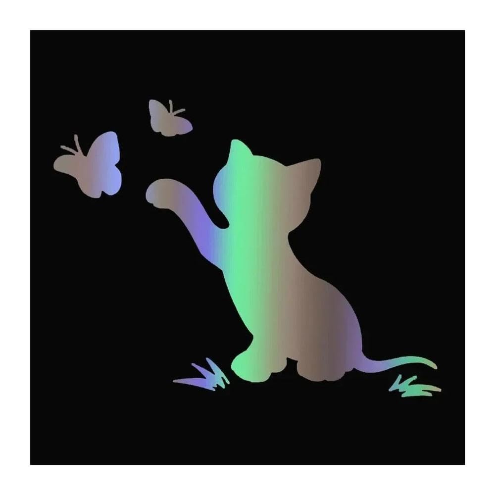 Cat Catching Butterfly Sticker Auto Body Bumper Vinyl Film Decal(Colorful Laser,15x12cm)