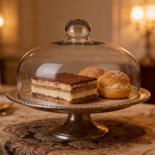 Image of Housoutil Glass Cake Dome Cover, 10 Inch Clear Round Cake Cover, Glass Dessert Dome Lid for Kitchen, Birthday, Weddings, Party, Appetizer Dessert & Cheese Serving Platter