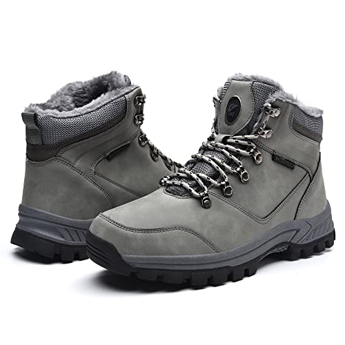 Iiv Winter Hiking Boots Mens Womens Snow Boots Waterproof Warm Fur Lined Non-Slip Ankle Boots Outdoor Shoes Grey Us 11/9.5 #TOP1