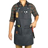 Texas Canvas Wares Waxed Canvas Heavy Duty Work Apron With Pockets - Deluxe Edition - with Quick Release Buckle Adjustable up to XXL for Men and Women (Grey Deluxe Edition)
