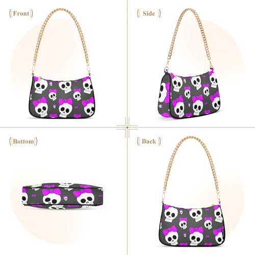 Skulls with Bows Shoulder Bag for Women, Handbag with Chain Strap, Soft Purse Tote Bag for Ladies3