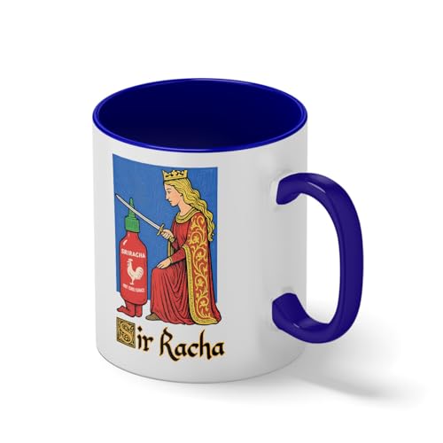 Sir Racha Funny Hot Sauce Coffee Mug - Medieval Pun Sriracha Chili Lover Gift - Novelty Spicy Food Humor Cup Blanc tasse de café avec le bleu et poignée Rim Mug