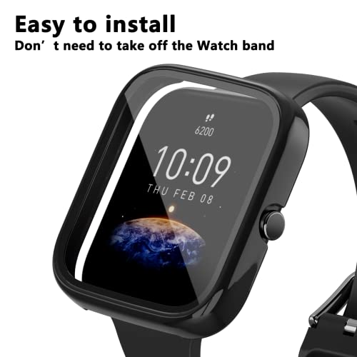Rc-Z Screen Protector For Amazfit Bip 3/Bip 3 Pro Smartwatch, 2-Pack Hard Pc Bumper Full Face Cover Protective Case Accessories For Amazfit Bip 3/Bip 3 Pro Men Women (Black+Black) #TOP2