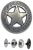 Hides & Knives Snap in Decorative Texas Ranger Star (Antique), 5 Sets Included, Premium Line 24 Leather Snap Button Set