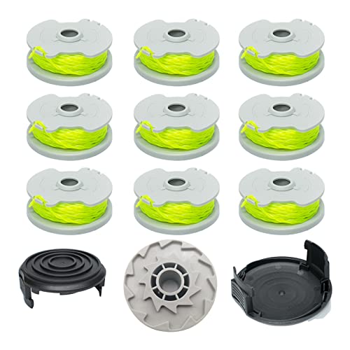 RUIITEN Bobines de rechange pour débroussailleuse Worx WA0014 WG168 WG184 WG190 WG191 - Pièces de rechange pour bobine de fil de désherbage - 6,1 m - Avec couvercles WA0037 (10 bobines, 2 capuchons) Cover