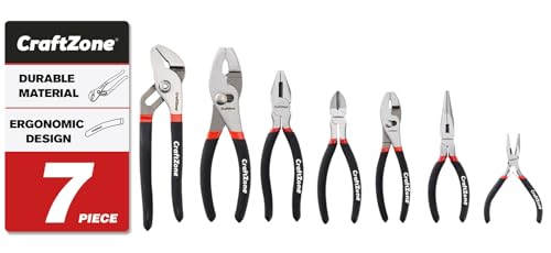 Image of 7 Piece Professional Pliers Set With Long Nose, Linesman, Water Pump, Slip Joint And Diagonal Cutting Pliers, Heavy Duty Hand Tool Set For Electrical Work, Home DIY And Automotive Repair