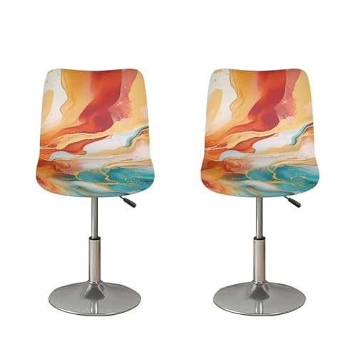 Image of Red Marble Bar Stool Seat Covers Washable Swivel Bar Stool Covers Slipcovers Soft Square Barstool Covers Slipcovers with Back Set of 2