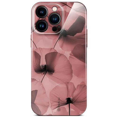 Coque iPhone 15 Pro rigide fine motif floral rouge vin ONEFLOW