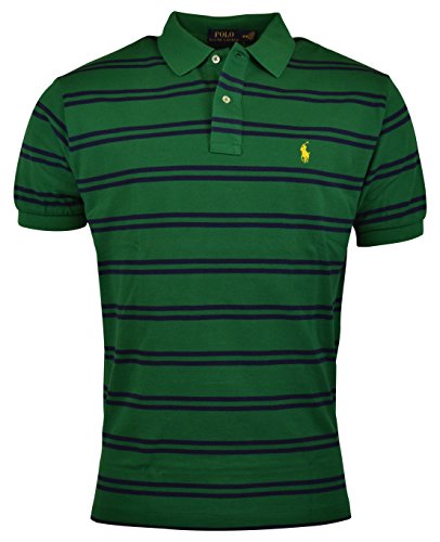 Image of Polo Ralph Lauren Men's Classic Fit Pony Logo Striped Polo Shirt (X-Large, Green /Navy)