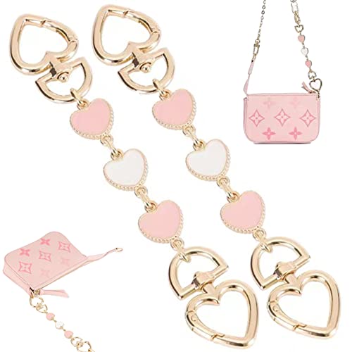 2Pcs Purse Chain Strap Extende, DIY Flat Chain Strap Handle Bag Accessories Replacement Womens Accessory Bag Chain Straps Heart Shape