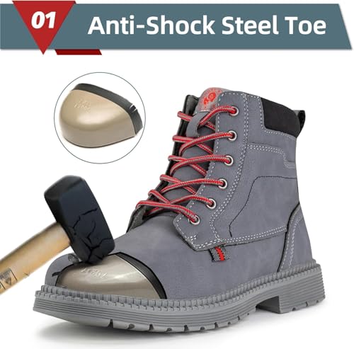 Image of ANGRYRAM Steel Toe Boots for Men Women Comfortable Waterproof Construction Work Boots for Men Women Slip Resistant Lightweight Safety Shoes Botas de Trabajo Seguridad para Hombre