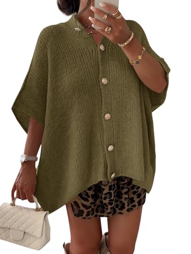 Image of Saodimallsu Womens Short Sleeve Cardigan Sweaters Button Down Lightweight Knit Cardigans