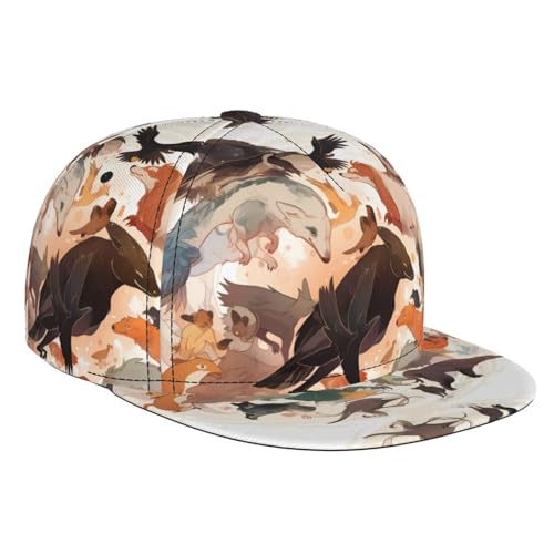 Gorra de béisbol de ala plana con estampado gráfico de animal, transpirable, correa ajustable, perfecta para viajes, color negro