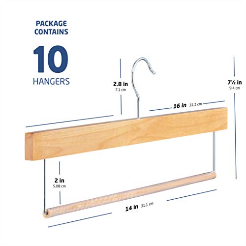 High-Grade Wooden Slack/Trouser Pants Hangers With Non Slip Bar (10 Pack) Smooth Finish, Durable Wooden Hangers - Slim & Sleek Space Saving Closet Hangers, 360° Hook- Ideal For Pant, Jeans, Slacks Etc #TOP6