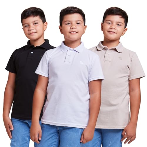 Kit 3 Camisa Polo Basica Infantil Masculina (BR, Idade, 6 Anos, Regular, PRETO - BRANCO - BEGE)