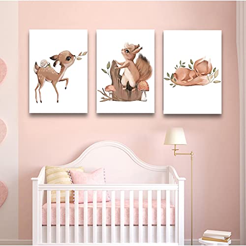 Leuke Baby Dier Foto's Prints voor Kwekerij Muur Decor Meisjes Slaapkamer Speelkamer Decoraties Eekhoorn Bunny Ingelijst - Afbeelding 3