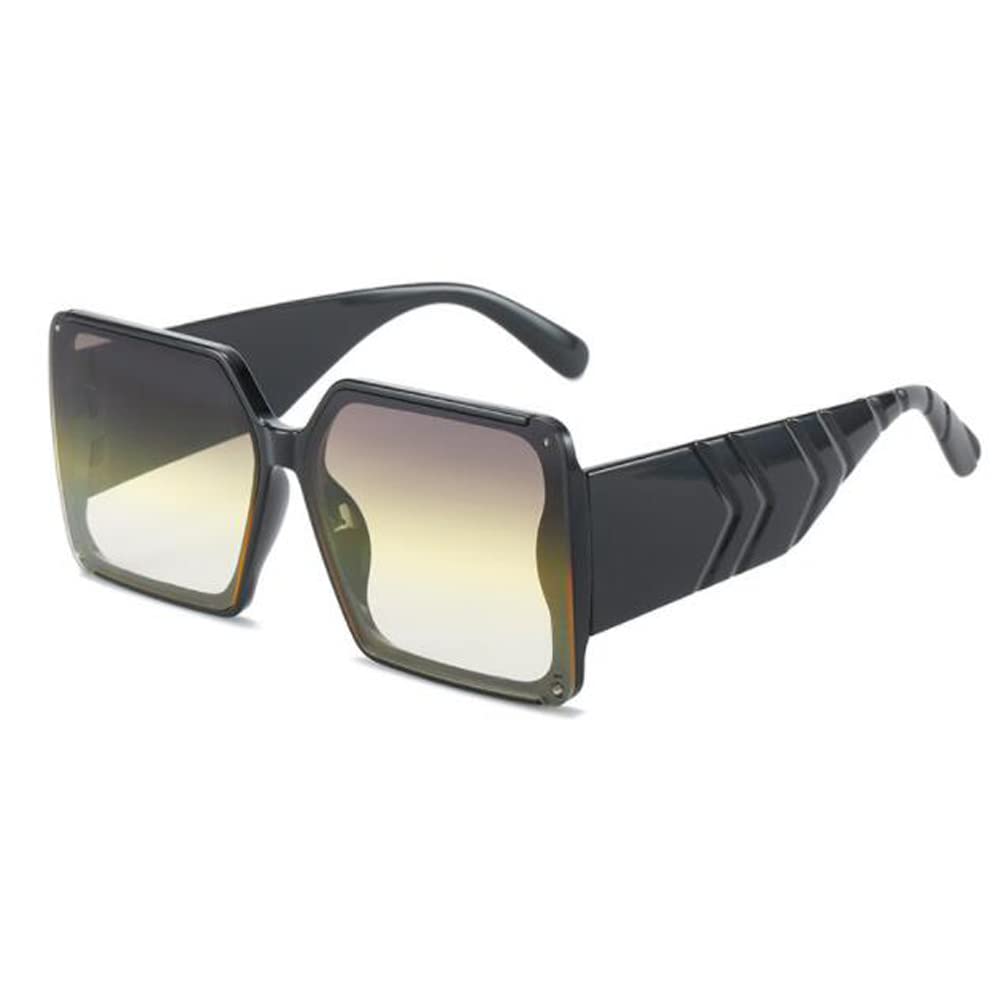 Square Large Frame Sunglasses UV Protection Sunshade Sunglasses for Men and Women Cute Wide Temples Sunglasses Black Frame