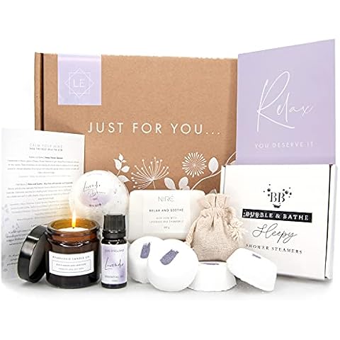 SLEEP & RELAX Pamper Hampers for Women - Handmade, Sustainable Relaxation Gifts for Women: Candle, Soap, Essential Oil, Bath Bomb, Shower Steamers and Lavender by Luxe England Cover