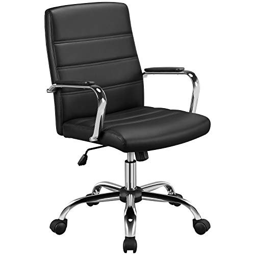 Yaheetech Fauteuil de Bureau Similicuir Chaise de Bureau Erconomique Hauteur Réglable Inclinable avec Dossier Rembourré Noir