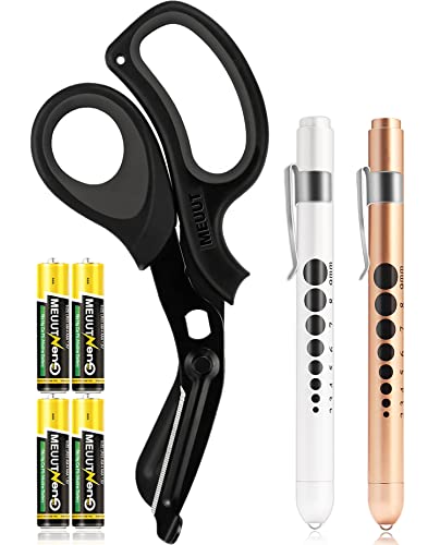 Meuut 3 Pack Medical Scissors And Penlights For Nurses Medical Supplies With Two Medical Pen Lights Four Batteries, One 8 Inches Ergonomical Bandage Scissors Trauma Shears For First Aid Emt #TOP20