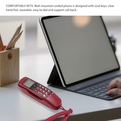 Teléfono de pared con cable, pantalla HD, teclas cómodas, rojo miniatura 3