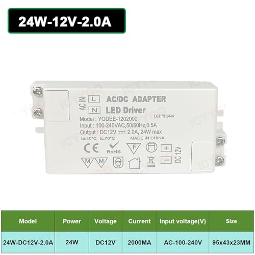 Alimentation courant continu 12V 24W pour ruban LED et éclairage intérieur