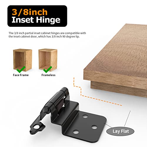 Chibery 3/8 Inch Inset Cabinet Hinges, 25 Pairs(50 Pack) Hinges For Kitchen Cabinets Self-Closing Decorative, For Variable Kitchen Cabinet Doors Satin Nickel, Black #TOP2