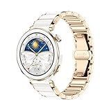 PPXZDZQXXJJ 18mm Ceramic+Metal Strap For Huawei Watch GT5Pro 42mm GT5 41mm GT4 41m Business Bracelet(Rose gold white,For Huawei GT5 Pro 42mm)