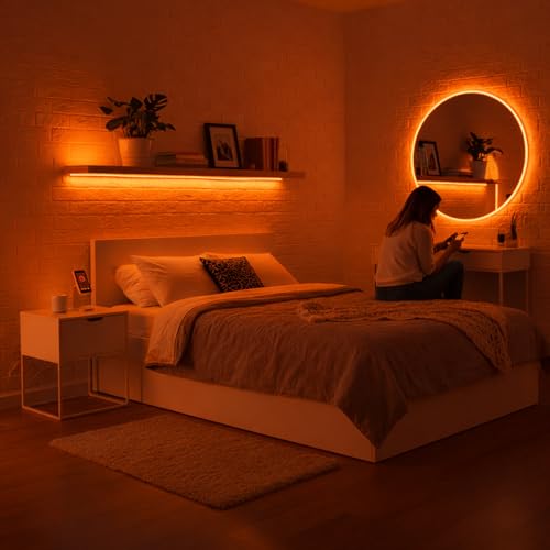 Image of Orange Neon LED Rope Lights 16.4ft (5 Meter) 600 LEDs - IP65 Waterproof Flexible Silicone Strip with Adapter for Indoor /Outdoor Use