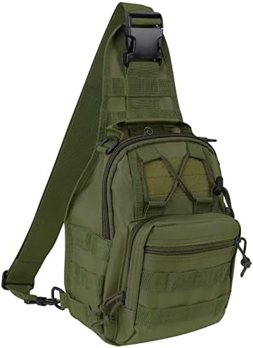 Qcute Tactical Backpack, Waterproof Military Cross-body Molle Sling Shoulder Backpack Chest Bag for Outdoor Every Day Carry (Army green)