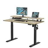 Fenge Escritorio de Pie Eléctrico con Cajón 118x60cm Standing Desk Altura Ajustable con 3 Teclado de Memoria Automática y USB, Instalar Rápido, Capacidad máxima 120kg(Color Parquet)